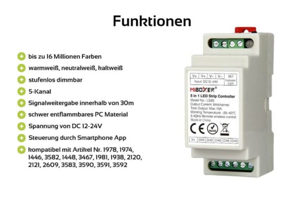 MiBoxer LS2S 5 in 1 LED Controller für Hutschiene