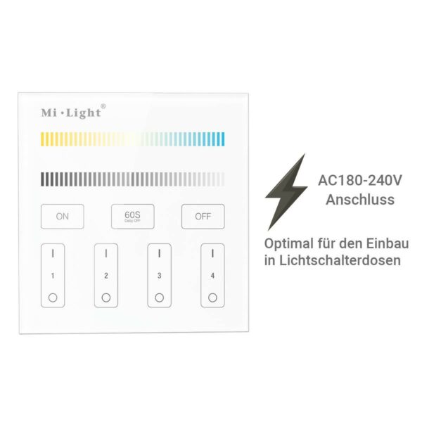 MiBoxer T2 Wandschalter 2.4 GHz für CCT Beleuchtung 4 Zonen 230 Volt