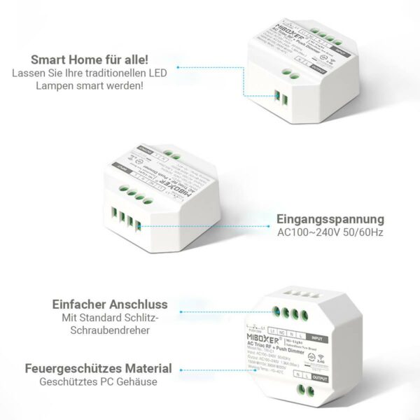 MiBoxer TRI-C1 LED Funkdimmer 300 Watt Triac RF+Push Dimmer