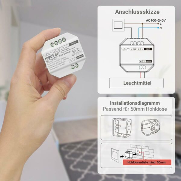 MiBoxer TRI-C1 LED Funkdimmer 300 Watt Triac RF+Push Dimmer