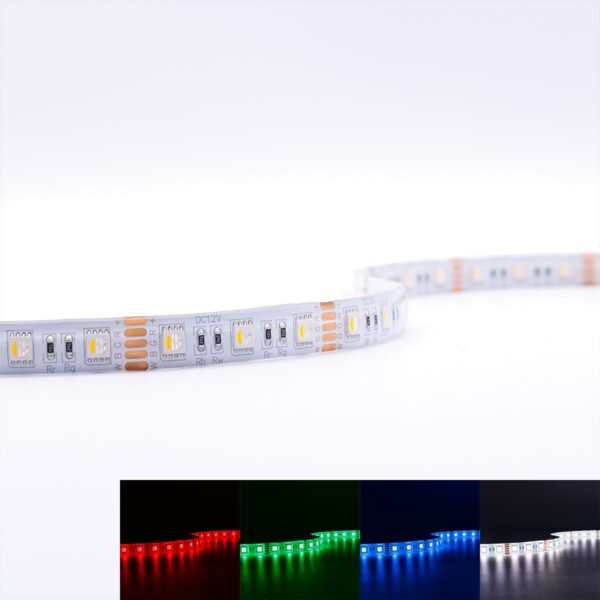 RGBW LED Streifen mit warmweiß 12 Volt 5m 15W/m 60LED/m 12mm Schutzart IP65 für Außenanwendungen