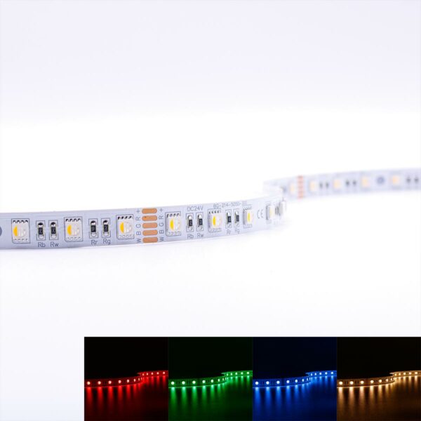 RGBW LED Streifen mit warmweiß 24 Volt 5 Meter 15W/m 60LED/m 12mm Schutzart IP20 für Innenanwendungen