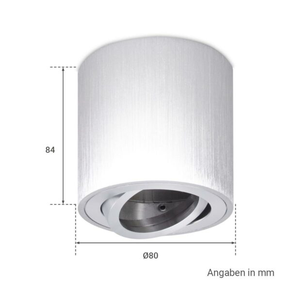 Runder Aufbaustrahler Silber-gebürstet schwenkbar Deckenbeleuchtung LED Leuchtmittel GU10 5 Watt warmweiß 230 Volt 40°