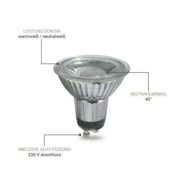 Runder Aufbaustrahler Silber-gebürstet schwenkbar Deckenbeleuchtung LED Leuchtmittel GU10 5 Watt warmweiß 230 Volt 40°