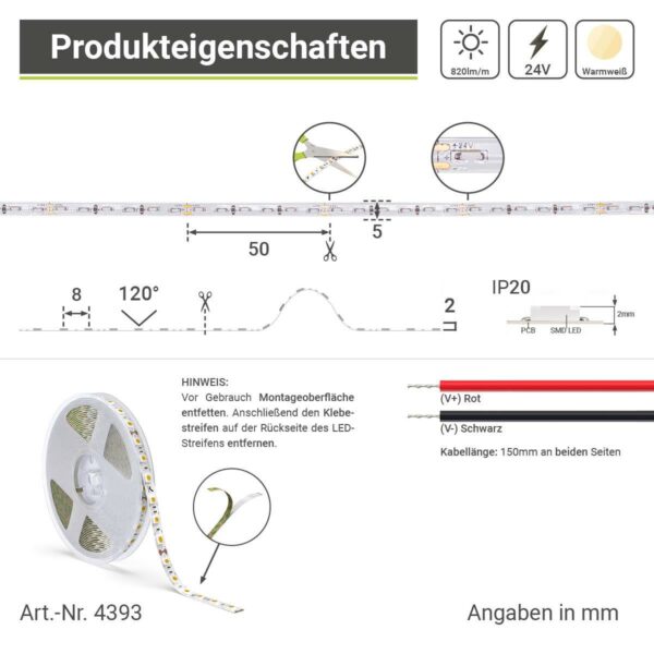 Seitlich abstrahlender LED Streifen warmweiß 24 Volt 3000 Kelvin