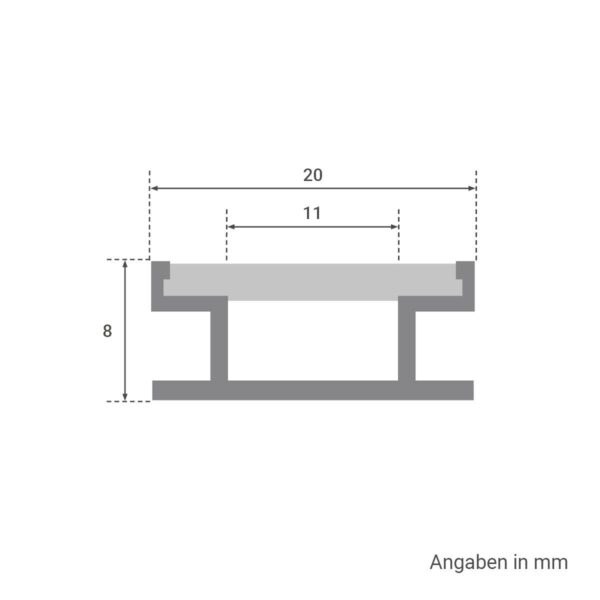 Trittfestes Alu Profil für LED Streifen Alu U-Profil eloxiert 20 x 8 mm opal 200cm