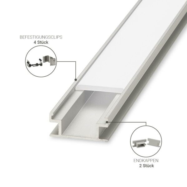 Trittfestes Alu Profil für LED Streifen Alu U-Profil eloxiert 20 x 8 mm opal 200cm