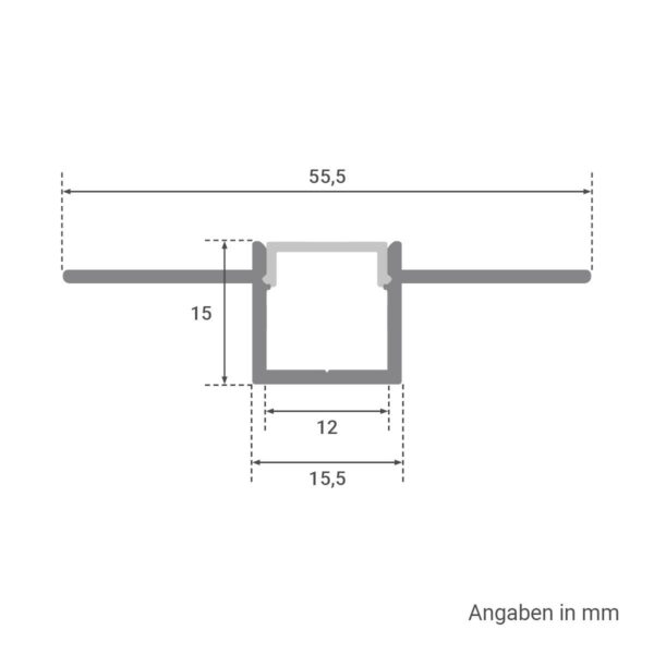 Trockenbau U-Einbau-Profil für LED Streifen eloxiert 55,5 x 15mm opal 200cm