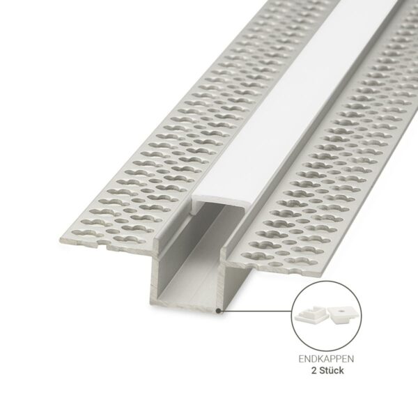 Trockenbau U-Einbau-Profil für LED Streifen eloxiert 55,5 x 15mm opal 200cm