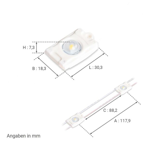 12 Volt LED Modul 4500 Kelvin neutralweiß 0,36 Watt IP68 SMD2835