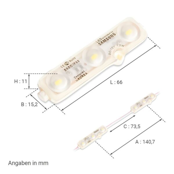 12 Volt LED Modul 6000 Kelvin IP68 1,2 Watt SMD5730