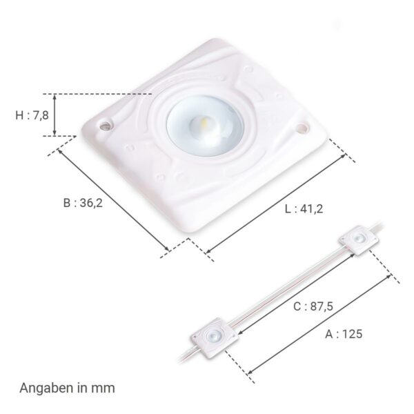 12 Volt LED Modul 6500 Kelvin IP67 tageslichtweiß 12lm/ pro Modul Abstrahlwinkel 160 Grad 1,4 Watt