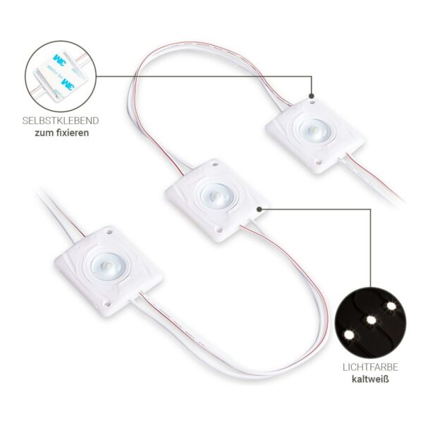 12 Volt LED Modul 6500 Kelvin IP67 tageslichtweiß 12lm/ pro Modul Abstrahlwinkel 160 Grad 1,4 Watt