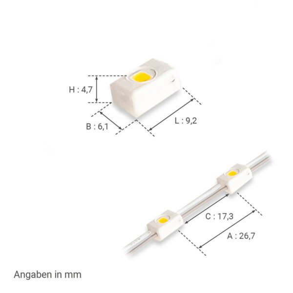 12 Volt Mini LED Modul 4500 Kelvin neutralweiß 0,24 Watt 120° IP65