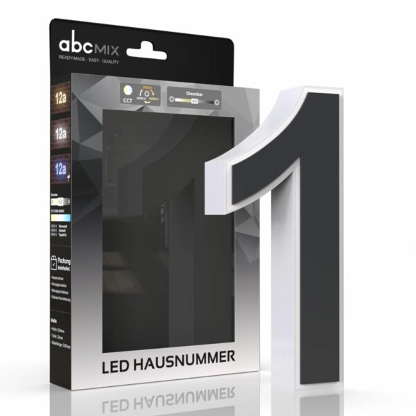 LED Hausnummer 1 anthrazit beleuchtet