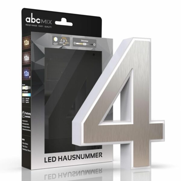 LED Hausnummer 4 Edelstahl beleuchtet