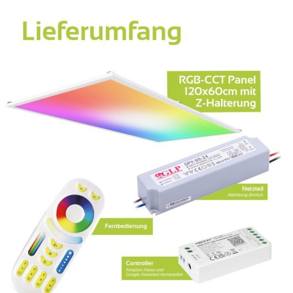 24 Volt RGB+CCT LED Panel Set 120x60cm in weiß mit Z Halterung für Wand und Deckenmontage