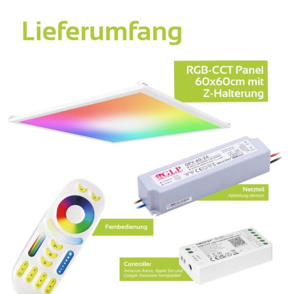 24 Volt RGB+CCT LED Panel Set 60×60 cm Deckenhalterung Clips