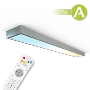 CCT LED Panel Set A | 120x15cm 36W 3000K- 6000K Aufbaurahmen silber Netzteil Fernbedienung