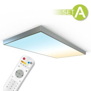 CCT LED Panel Set A | 120x60cm 60W 3000K-6000K mit Aufbaurahmen in silber Netzteil und Fernbedienung