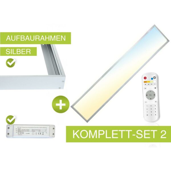 CCT LED Panel Set A | 150x30cm 48W 3000K-6000K mit Aufbaurahmen in silber | Netzteil und Fernbedienung