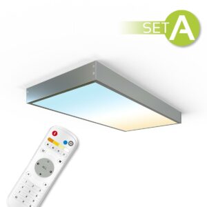 CCT LED Panel Set A | 60x30cm 22W 3000K-6000K mit Aufbaurahmen in silber Netzteil und Fernbedienung