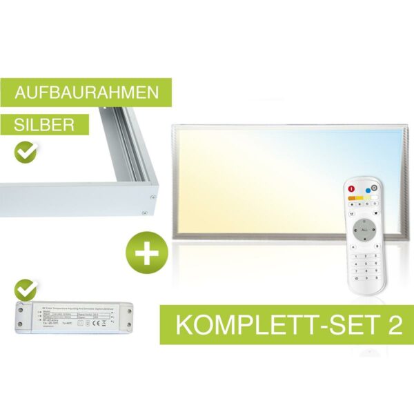 CCT LED Panel Set A | 60x30cm 22W 3000K-6000K mit Aufbaurahmen in silber Netzteil und Fernbedienung