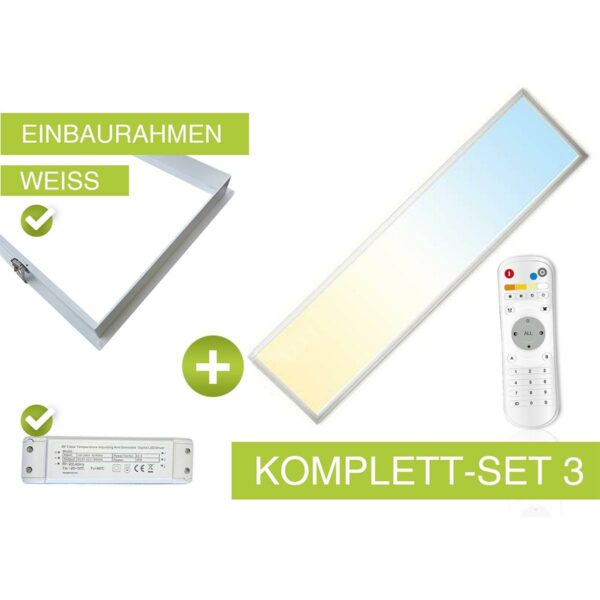 CT LED Panel Set E | 120x30cm 36W 3000K-6000K mit Einbaurahmen in weiß | Netzteil und Fernbedienung