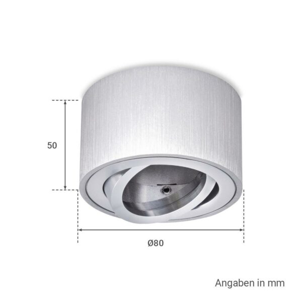 Flacher runder Aufbaustrahler Silber-gebürstet schwenkbar Deckenbeleuchtung ohne LED Leuchtmittel