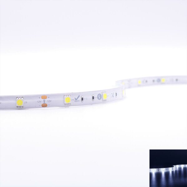 LED Streifen kaltweiß 6000 Kelvin 12 Volt 5 Meter 10 mm breit 7,2W/m 30LED/m Schutzart IP65