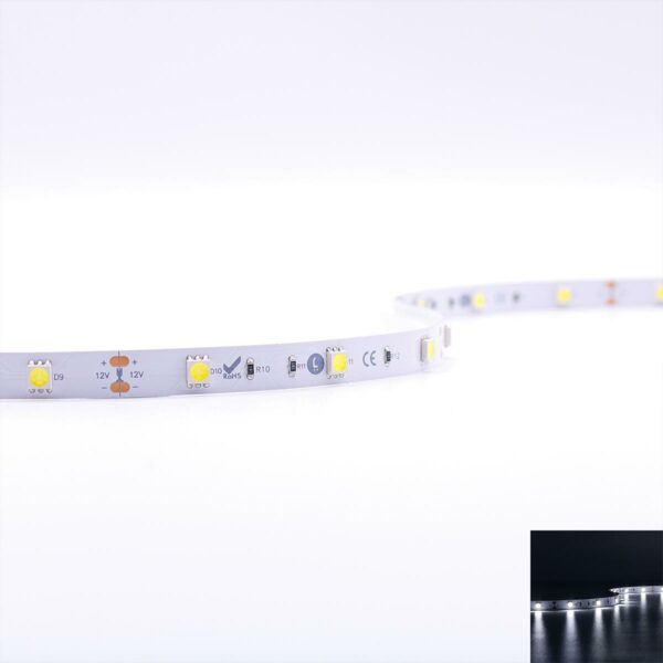 LED Strip kaltweiß 6000 Kelvin 12 Volt 5 Meter 7,2W/m 30LED/m 10mm IP20