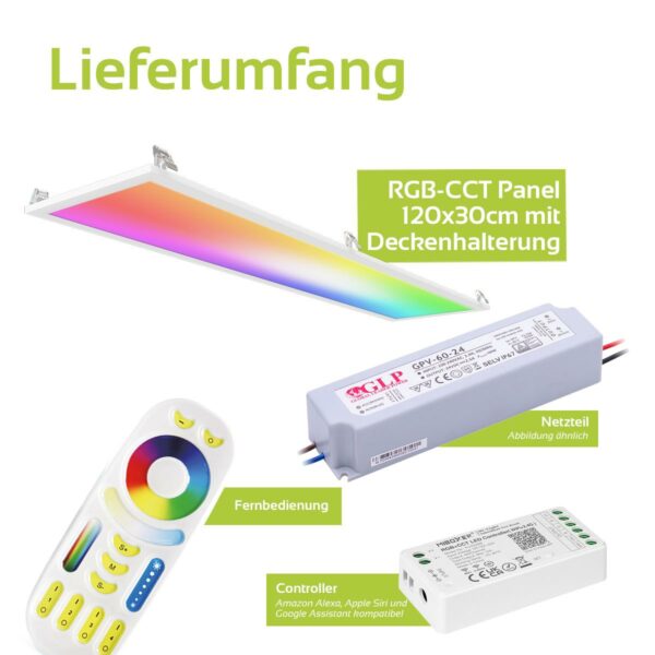 RGB+CCT LED Panel Set 120x30cm inkl. MiBoxer Smarthome Steuerung 48W 24V mit Deckenhalterung Cilps