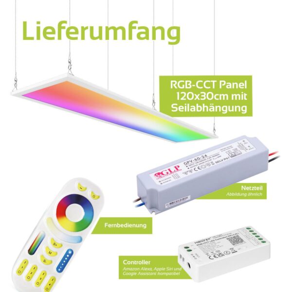 RGB+CCT LED Panel Set 120x30cm inkl. MiBoxer Smarthome Steuerung 48W 24V mit Seilaufhängung