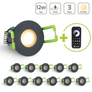 LED Einbaustrahler für Terrasse 3 Watt 2700 Kelvin Schutzart IP65 - Gehäusefarbe: anthrazit - Anzahl: 12x