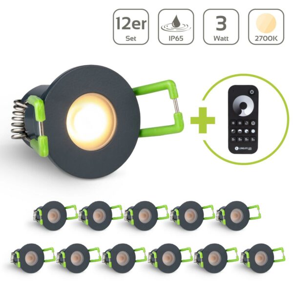 LED Einbaustrahler für Terrasse 3 Watt 2700 Kelvin Schutzart IP65 - Gehäusefarbe: anthrazit - Anzahl: 12x