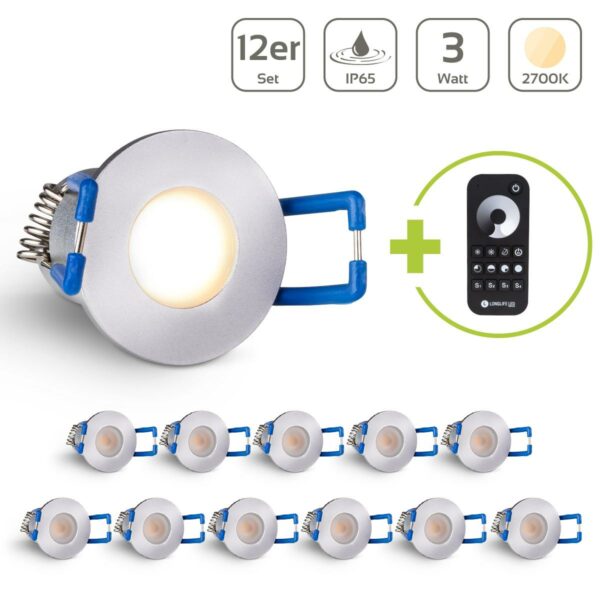 LED Einbaustrahler für Terrasse 3 Watt 2700 Kelvin Schutzart IP65 - Gehäusefarbe: silber - Anzahl: 12x