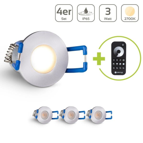 LED Einbaustrahler für Terrasse 3 Watt 2700 Kelvin Schutzart IP65 - Gehäusefarbe: silber - Anzahl: 4x