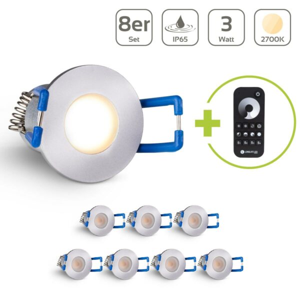 LED Einbaustrahler für Terrasse 3 Watt 2700 Kelvin Schutzart IP65 - Gehäusefarbe: silber - Anzahl: 8x