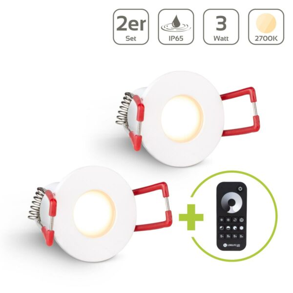 LED Einbaustrahler für Terrasse 3 Watt 2700 Kelvin Schutzart IP65 - Gehäusefarbe: weiß - Anzahl: 2x