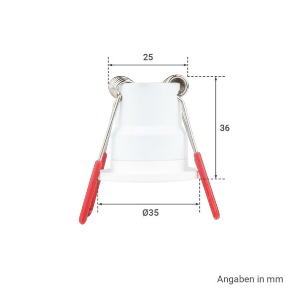 Das Bild zeigt die Maße der LED Einbaustrahler für Terrasse 3 Watt 2700 Kelvin Schutzart IP65 - Gehäusefarbe: weiß - Anzahl: 2x