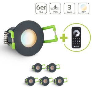 LED Einbaustrahler für Terrasse 3 Watt CCT 2700K-6500K IP65 - Gehäusefarbe: Anthrazit – Anzahl: 6 Stück