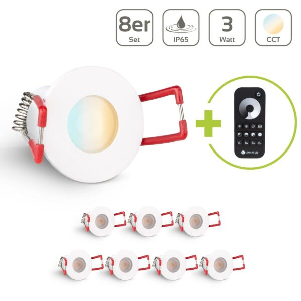 LED Einbaustrahler für Terrasse 3 Watt CCT 2700K-6500K IP65 - Gehäusefarbe: Weiß – Anzahl: 8 Stück