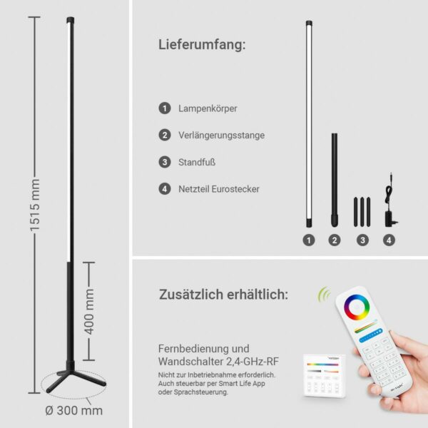 MiBoxer 12W RGB+CCT LED Stehlampe WiFi WL-FL5B