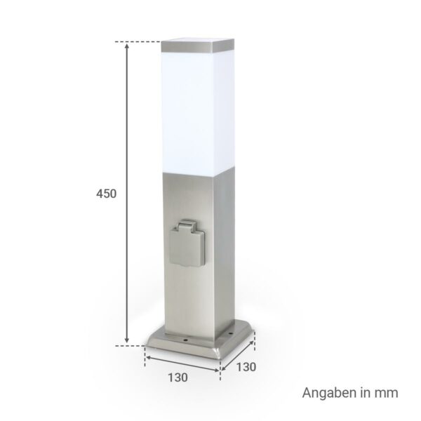 Pollerleuchte Edelstahl 45cm mit 2 Steckdosen E27 Fassung IP44