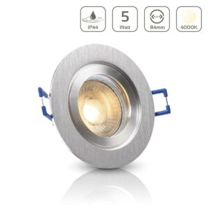 Einbauspot GU10 IP44 flach und rund Alu gebürstet - 5 Watt - neutralweiß 4000 Kelvin