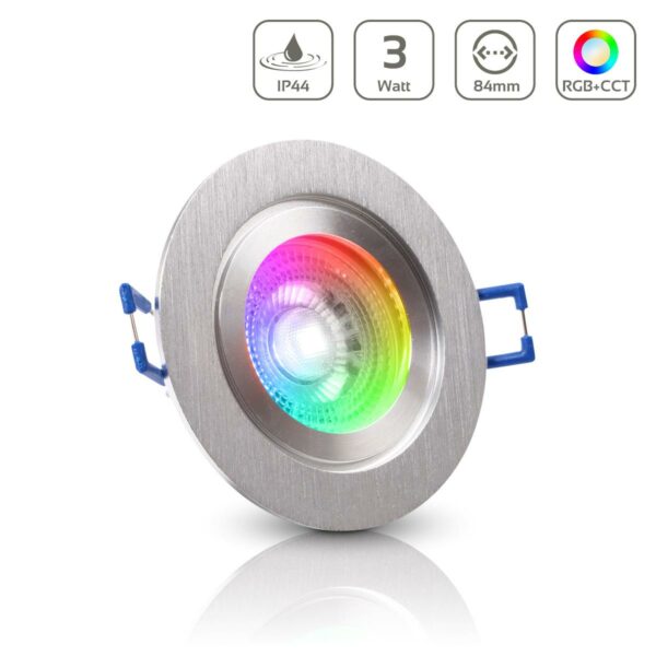 Einbaustrahler GU10 IP44 Alu gebürstet rund 68mm dimmbar mit RGB+CCT