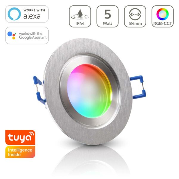 Einbaustrahler GU10 IP44 Alu gebürstet rund 68mm dimmbar mit RGB+CCT - Smart Tuya