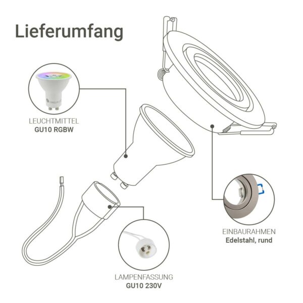 Lieferumfang des Einbaustrahlers GU10