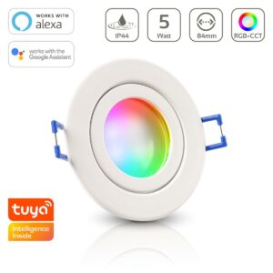 Einbaustrahler GU10 IP44 weiß rund 68mm dimmbar mit RGB+CCT - Smart Tuya