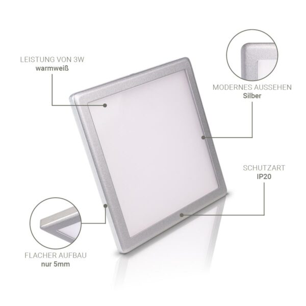 LED Mini Panel eckig 3W 12V 3000K IP20 100mm x 100mm